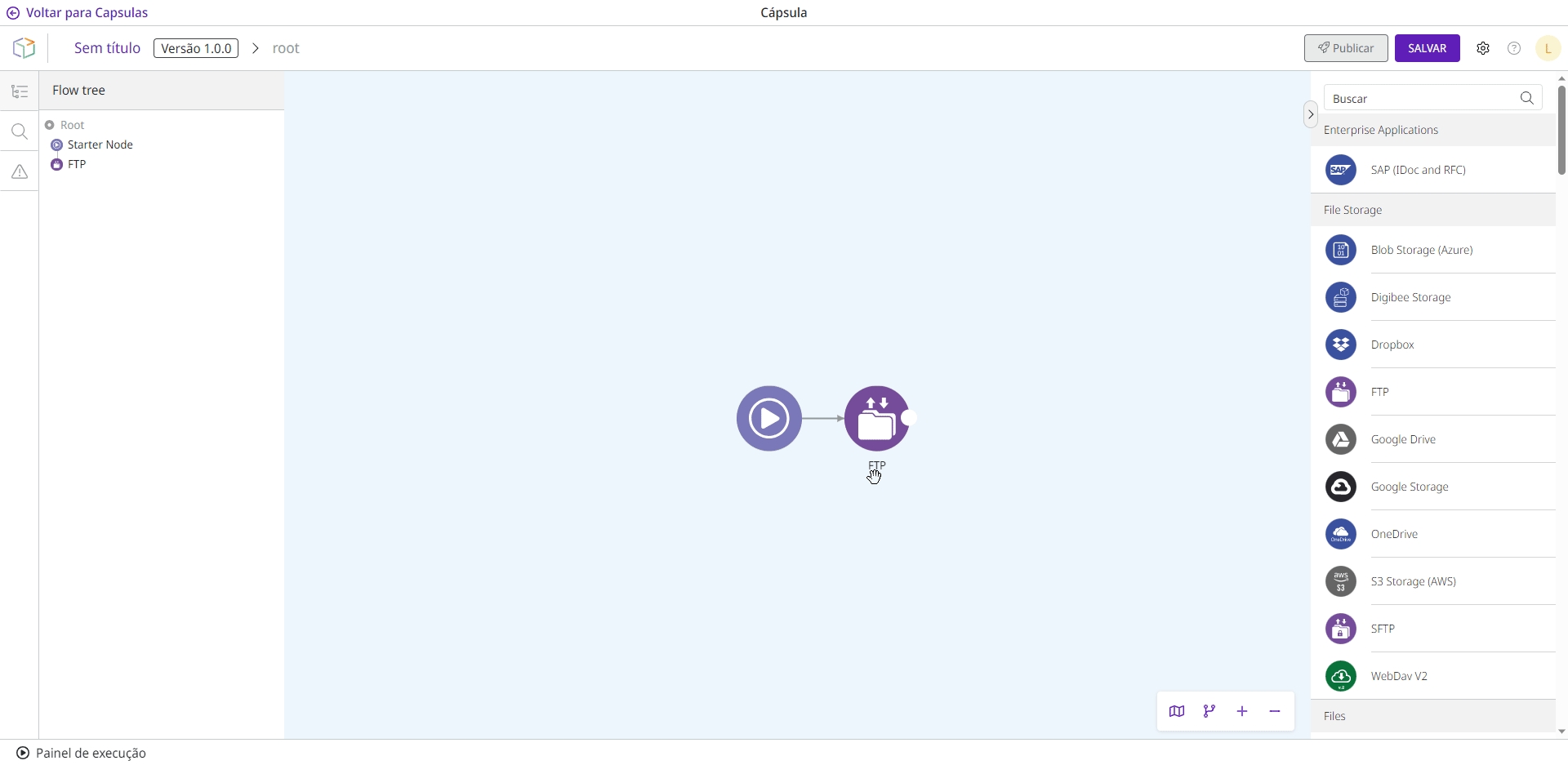 Ação de abrir e fechar o formulário de configuração do componente. Em seguida, remover a linha de conexão entre o componente e o Starter Node, seguido por deletar o próprio componente.