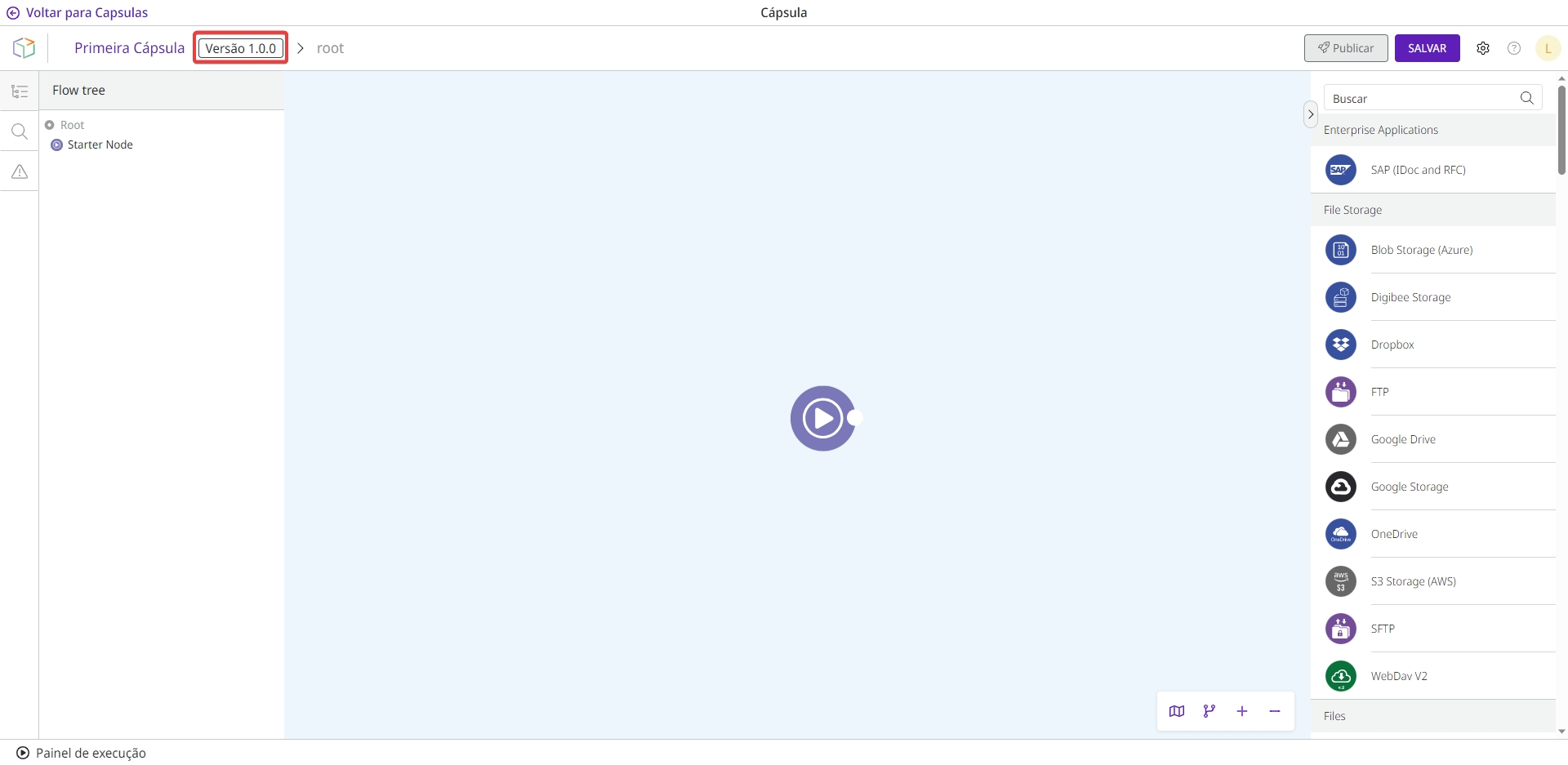 Ambiente de Cápsula com a versão da Cápsula exibida ao lado do nome da Cápsula.