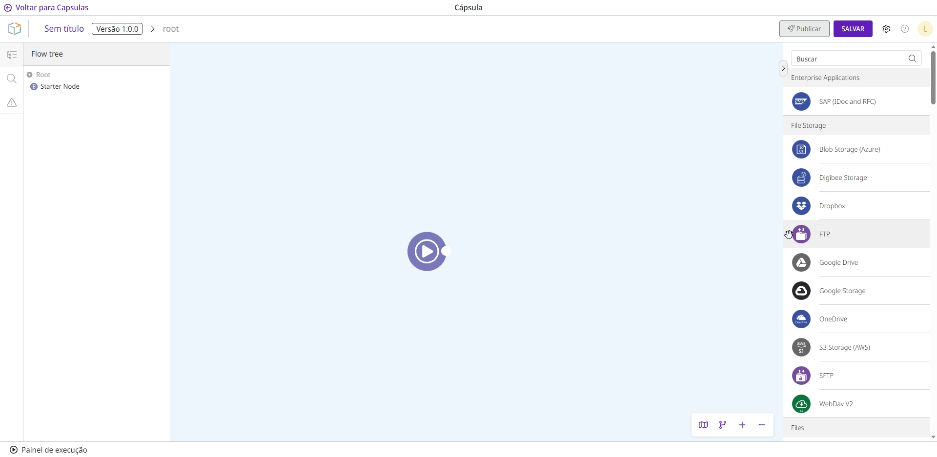 Um componente é arrastado para o canvas e conectado ao Starter Node.