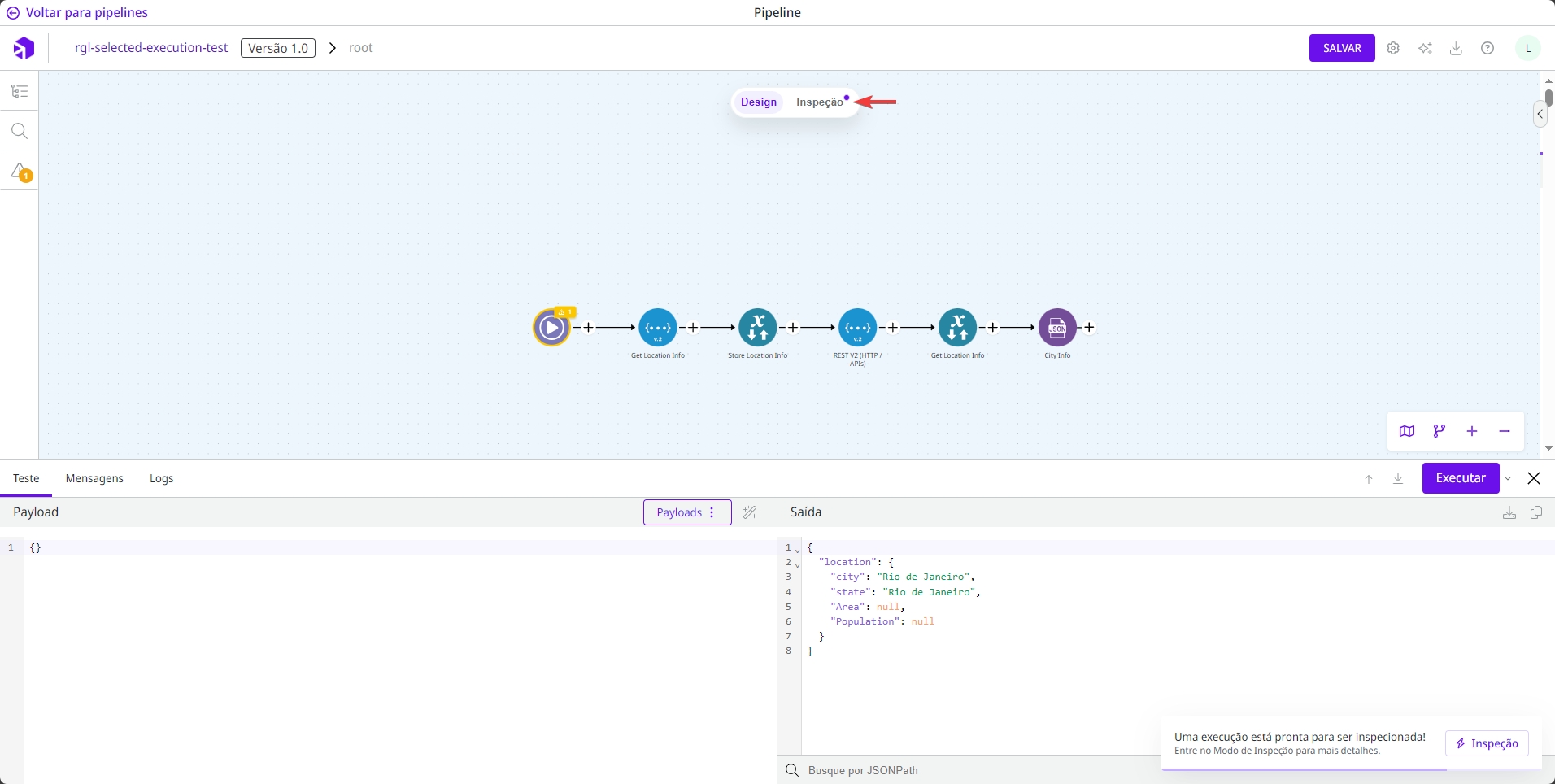 Botão para trocar entre os modos de design e debug.