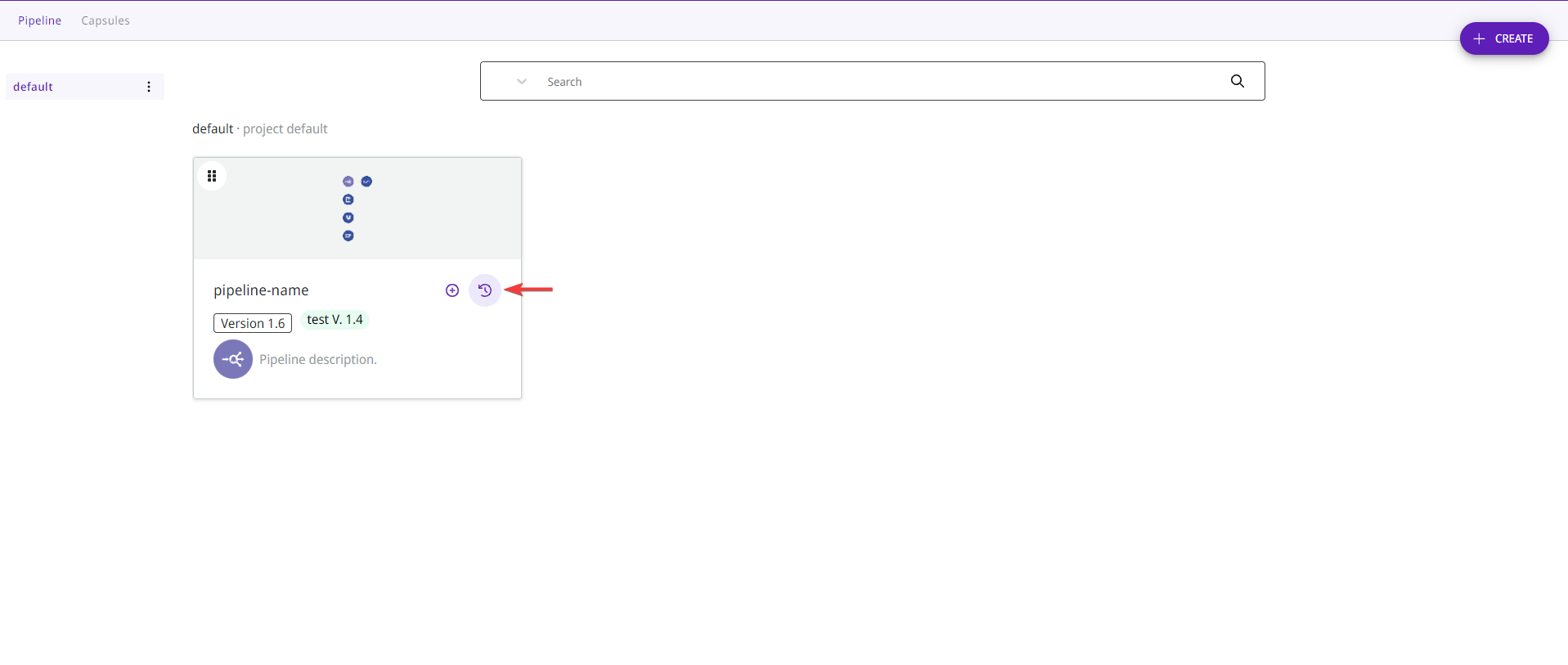 Highlighted "View History" button within a pipeline from the list of pipelines.